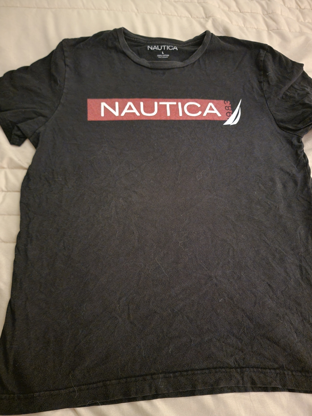 Nautica Black Tee with Red Logo and White Sail